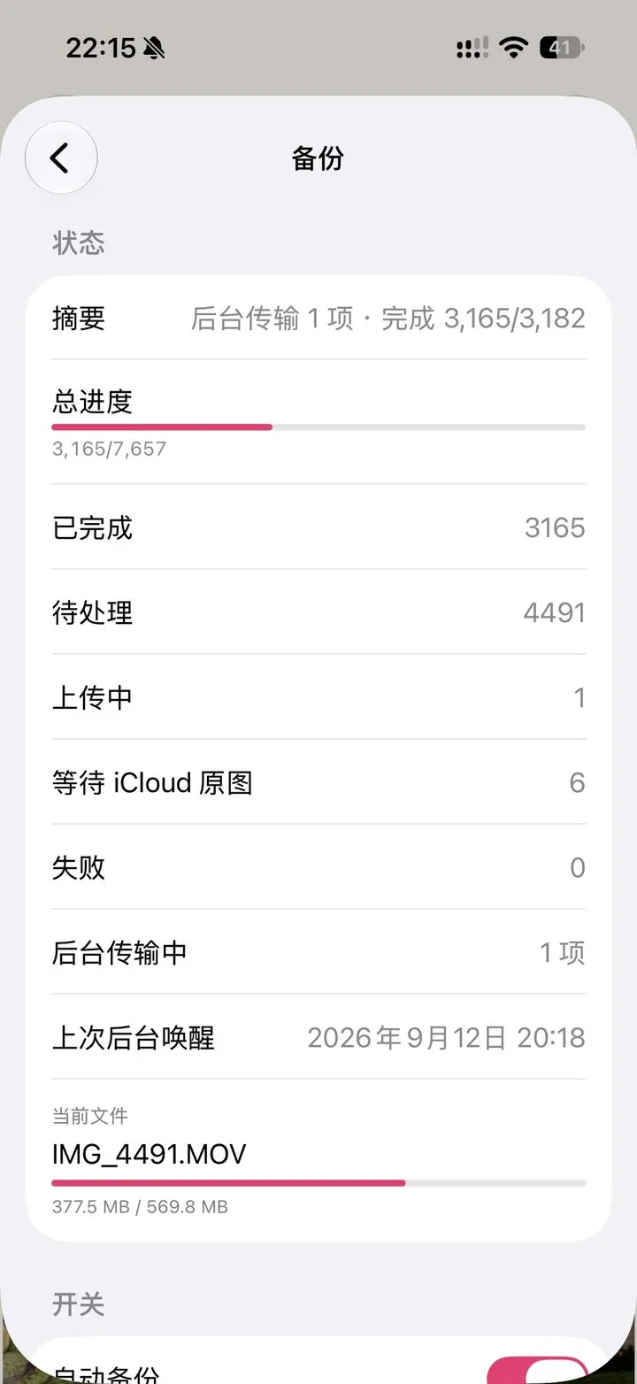 备份进度页